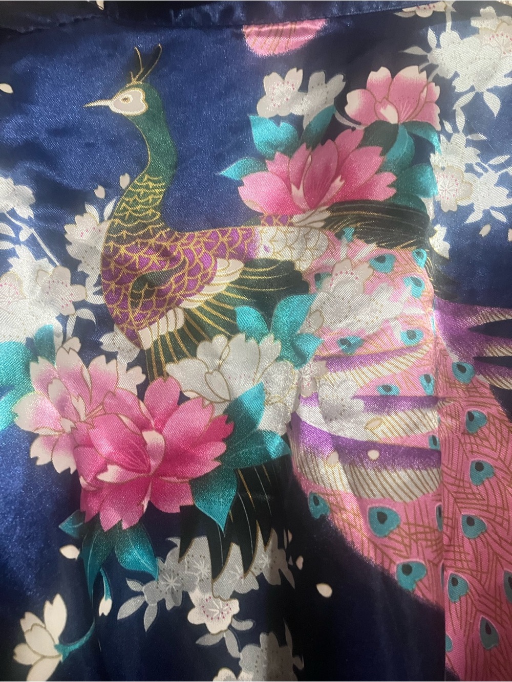 Women's Navy Floral Satin Kimono Robe - Picture 4 of 4